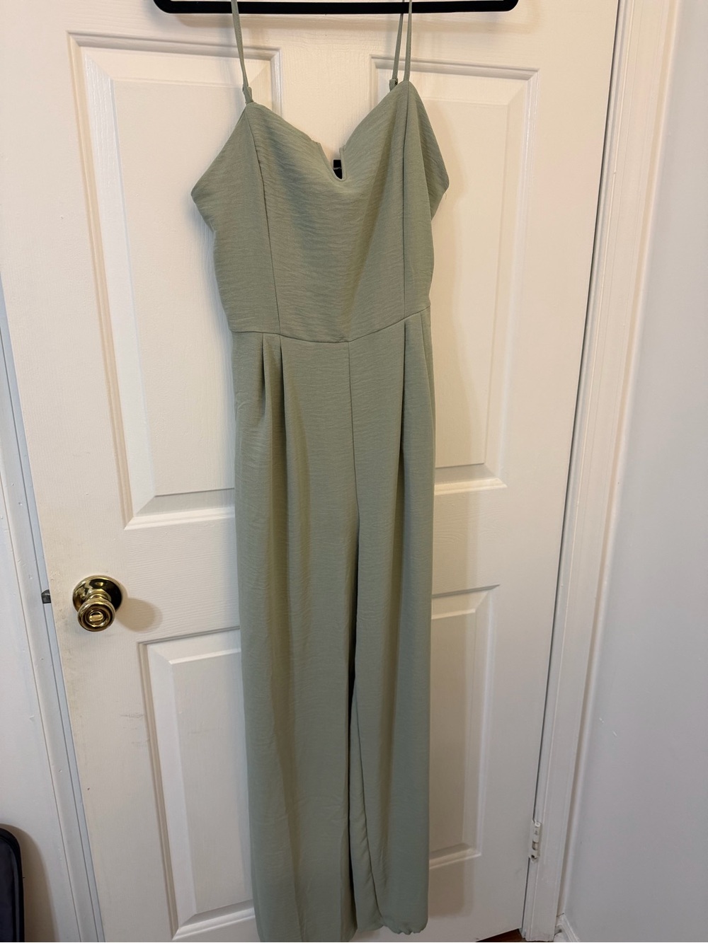 Express Sage Green Spaghetti-Strap Wide-Leg Jumpsuit